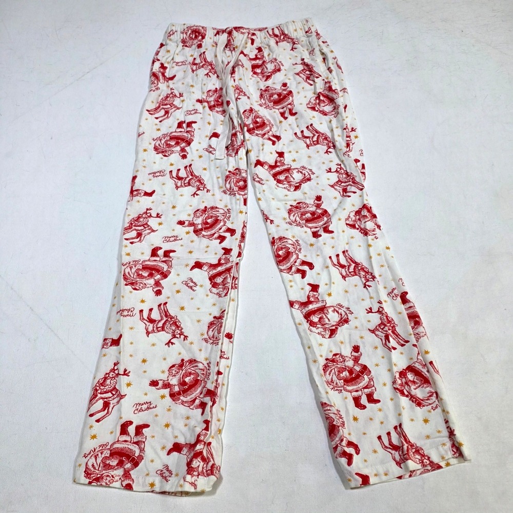 Old Navy Pajama Pants Women XS White Red Santa Reindeer Holiday Christmas PJ